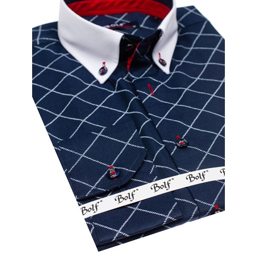Granatowa koszula męska we wzory z długim rękawem Bolf 7702 Denley.pl  2XL wyprzedaż  