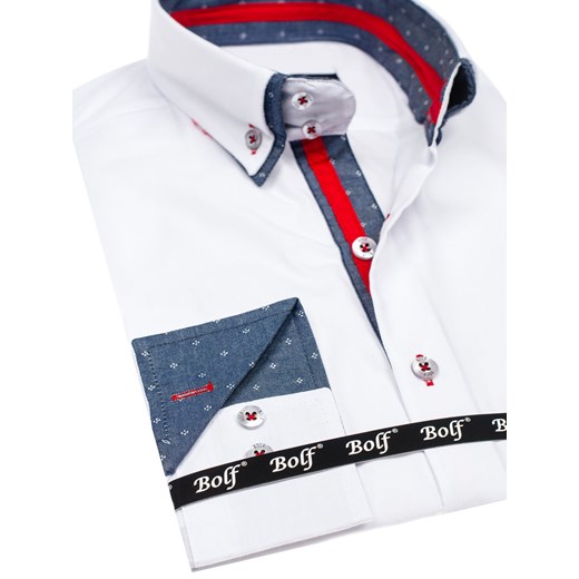 Biała koszula męska elegancka z długim rękawem Bolf 6965  Denley.pl S promocja  