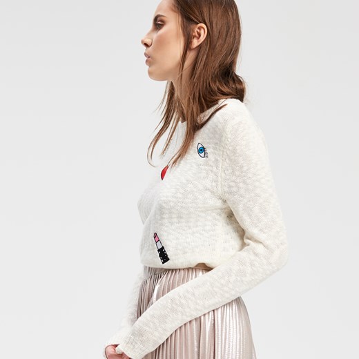 Cropp - Sweter z naszywkami - Kremowy bezowy Cropp M 