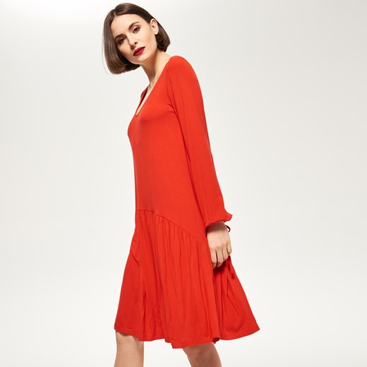 Reserved - Gładka sukienka mini - Czerwony Reserved pomaranczowy L 