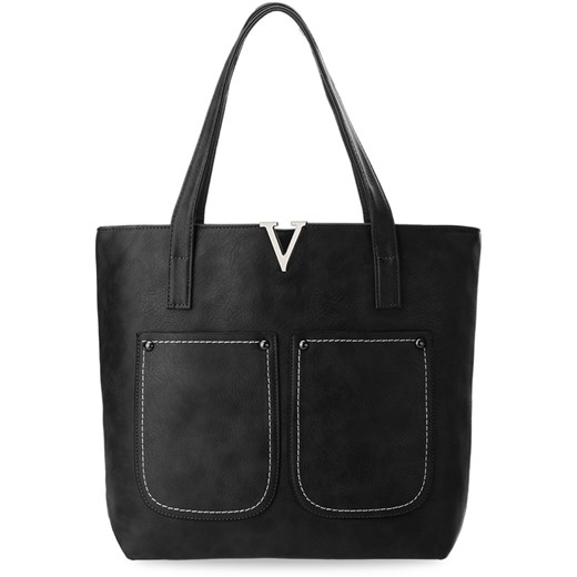 Elegancka torebka damska typu shopper bag kieszonki - czarny