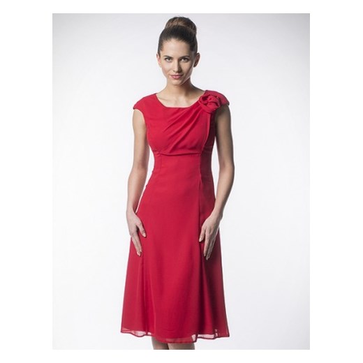 Sukienka z szyfonu z kwiatkiem Km87-1 na wesele czerowna kartes-moda czerwony drapowana
