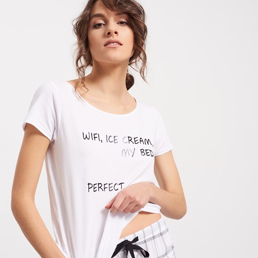 Reserved - Dwuczęściowa piżama z nadrukiem - Biały bezowy Reserved XL 