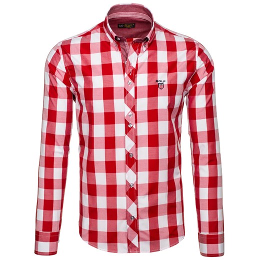 Czerwona koszula męska w kratę z długim rękawem Bolf 6888 Denley.pl  2XL promocyjna cena  