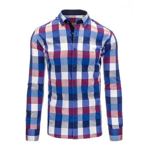 Niebiesko-fioletowa koszula męska w kratę (dx1188)