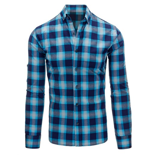 Granatowo-niebieska koszula męska w kratkę (dx1171)
