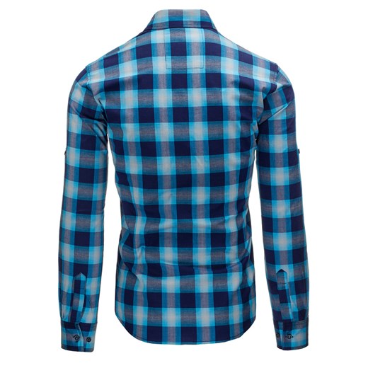 Granatowo-niebieska koszula męska w kratkę (dx1171)