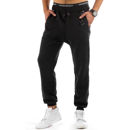 Spodnie męskie dresowe baggy czarne (ux0704)