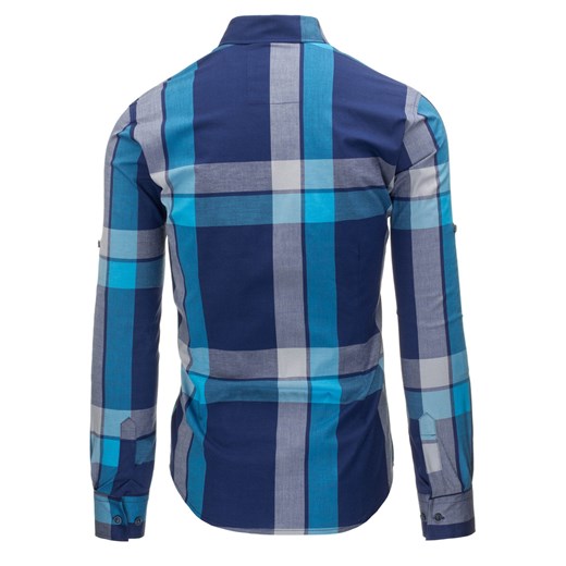 Granatowo-niebieska koszula męska w kratę (dx1166)