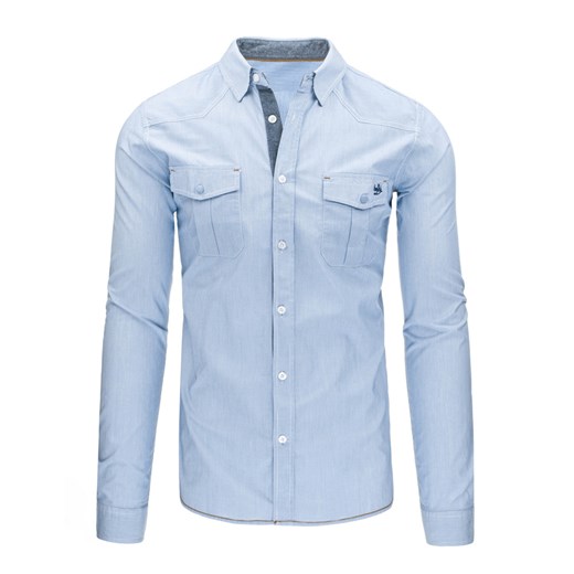 Błękitna koszula męska w paski (dx1159)