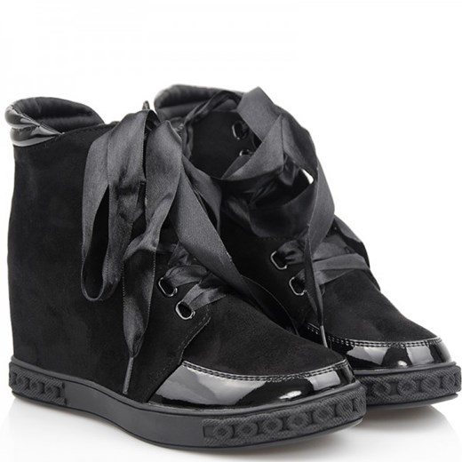 Urocze Czarne Sneakersy Zamsz - Satynowe Tasiemki czarny Wilady 39 wyprzedaż  