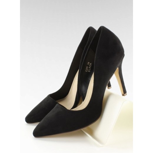 Asymetryczne szpilki zamsz C27 Czarny czarny  37 e-stylowe Stylowe Buty