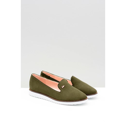 Zamszowe Damskie Oliwkowe Baleriny Slip On Cintia 39 BUTOSKLEP.PL