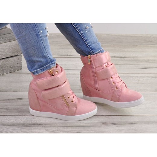 Różowe sneakersy z rzepami /F10-3 Ae185 T6/