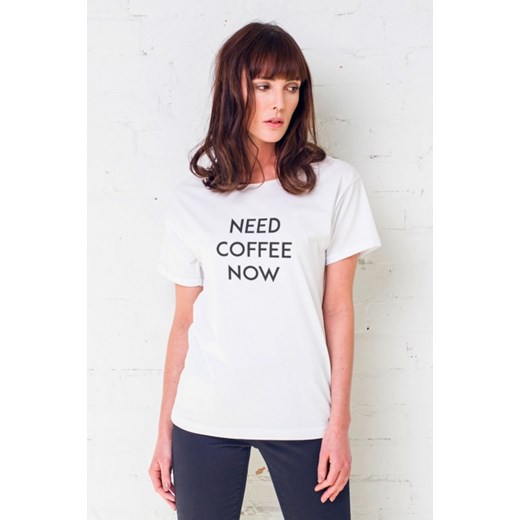 Koszulka damska t-shirt z napisem Need Coffee Now typu oversize NEED COFFEE NOW GAU GREAT AS YOU