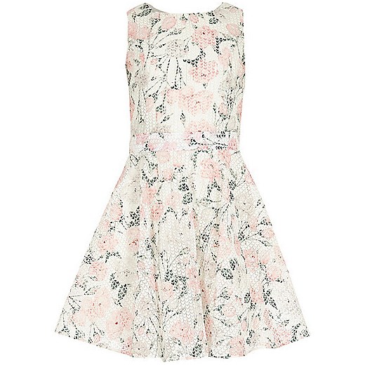 Girls white floral lace prom dress  River Island   
