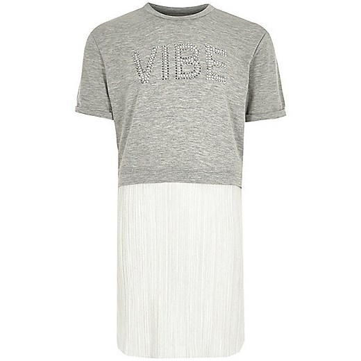 Girls grey sparkly pleated T-shirt dress 