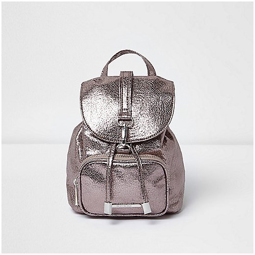 Girls silver metallic buckle backpack 