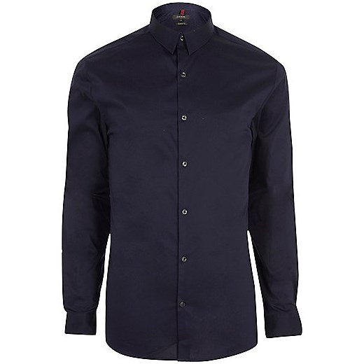 Navy blue muscle fit shirt   River Island  