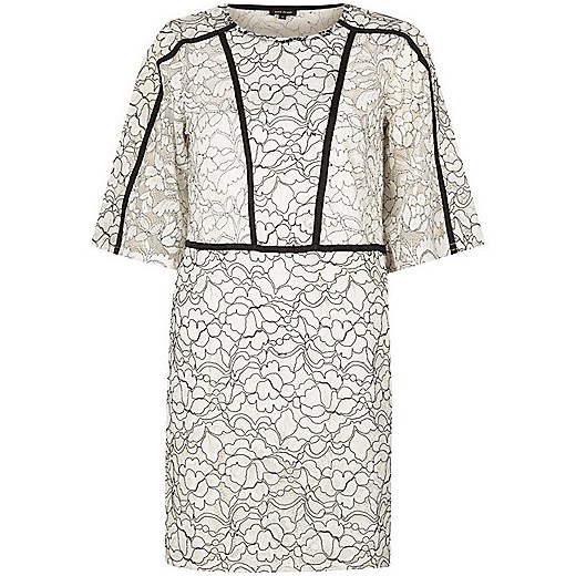 White floral lace flared sleeve dress   River Island  