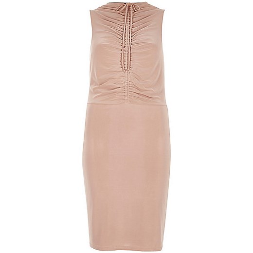 Nude pink ruched bodycon dress   River Island  