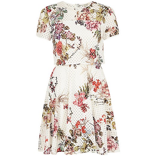 White laser cut floral double layer dress  River Island   