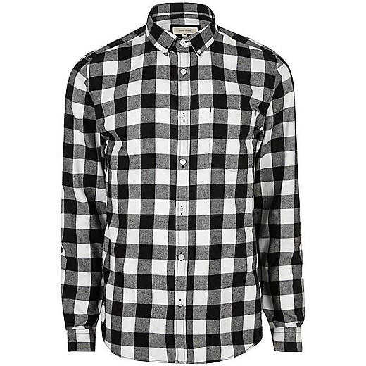Black and white casual check flannel shirt 