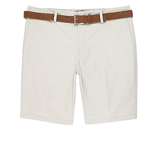 Cream belt detail slim fit shorts  szary River Island  