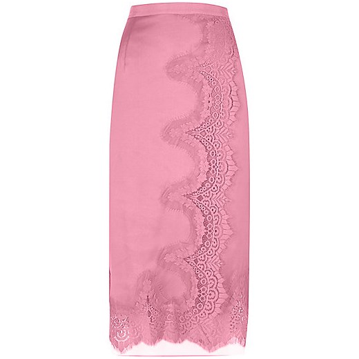 Pink scalloped eyelash lace midi wrap skirt  River Island   
