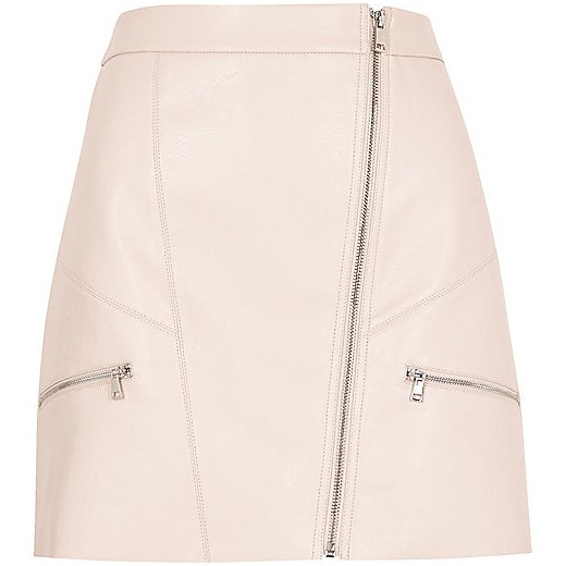 Pink leather look zip mini skirt   River Island  