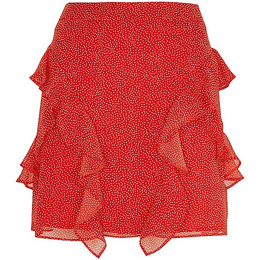 Red spot frill mini skirt   River Island  