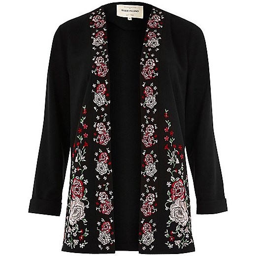 Black floral embroidered duster jacket 