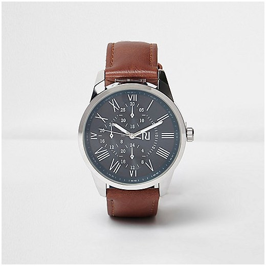 Brown leather look strap watch   River Island  