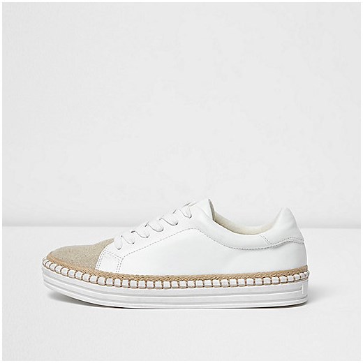 White lace up espadrille trainers 