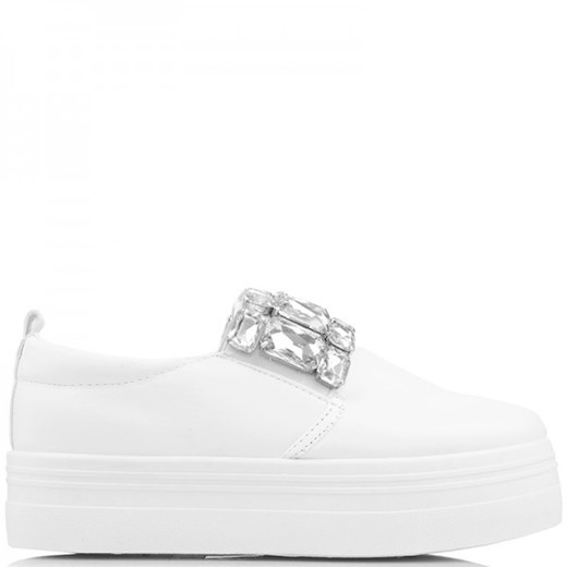 Bogato Zdobione Trampki - Białe Creepersy Slip On  Wilady 41 