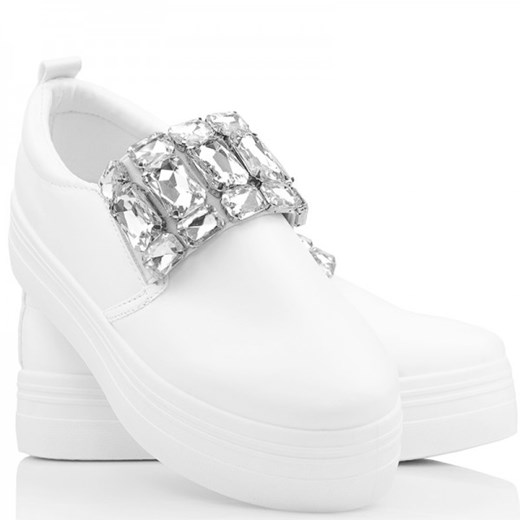 Bogato Zdobione Trampki - Białe Creepersy Slip On  Wilady 39 
