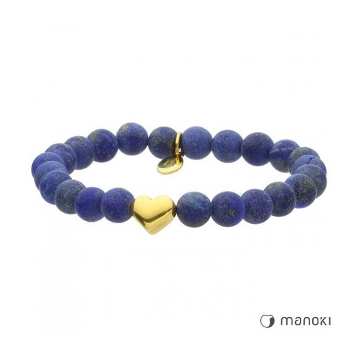 Bransoletka z naturalnych matowych kamieni - lapis lazuli z sercem w kolorze 14k złota 77-BA385GL Silverado   silverado.pl