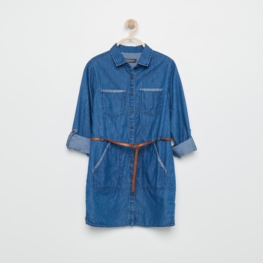 Reserved - Jeansowa koszula z paskiem - Granatowy niebieski Reserved 158 
