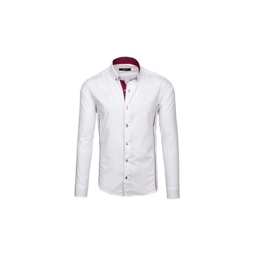 Biało-bordowa koszula męska elegancka z długim rękawem Bolf 5722-1  Denley.pl L promocja  