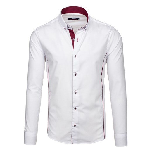 Biało-bordowa koszula męska elegancka z długim rękawem Bolf 5722-1  Denley.pl M okazja  