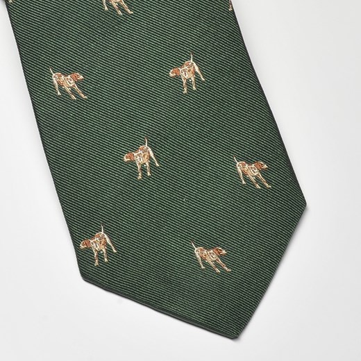 Elegancki zielony krawat jedwabny Laco we wzór z psami wyżłami Laco szary  EleganckiPan.com.pl