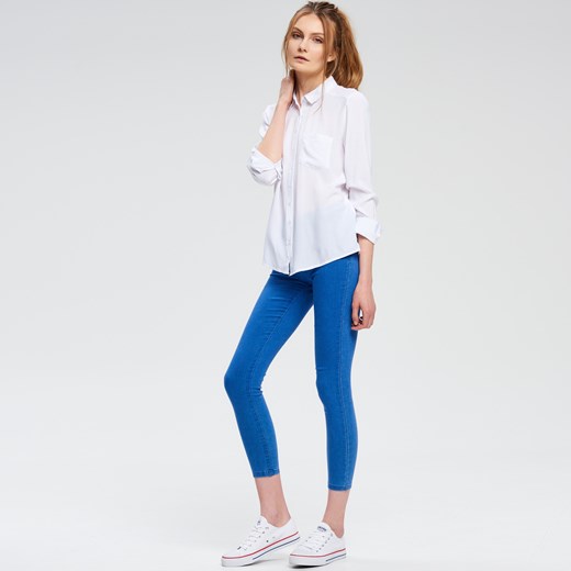 Cropp - Marmurkowe jeansy slim fit - Niebieski  Cropp 40 