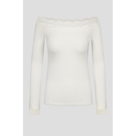Sweter z dekoltem carmen i koronką Orsay bialy S orsay.com