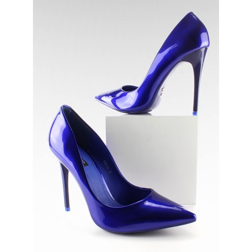 Metaliczne szpilki obłędne kolory 5040 D. Blue granatowy Obuwie Damskie  kupbuty.com