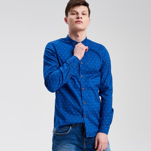 Cropp - Bawełniana koszula z mikrowzorem - Niebieski Cropp  L 