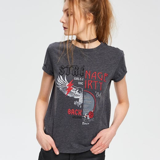 Cropp - Rockowy t-shirt - Szary