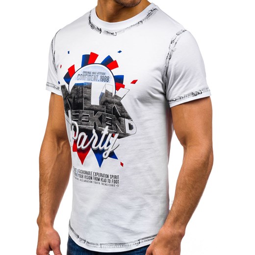 T-shirt męski z nadrukiem biały Denley s028