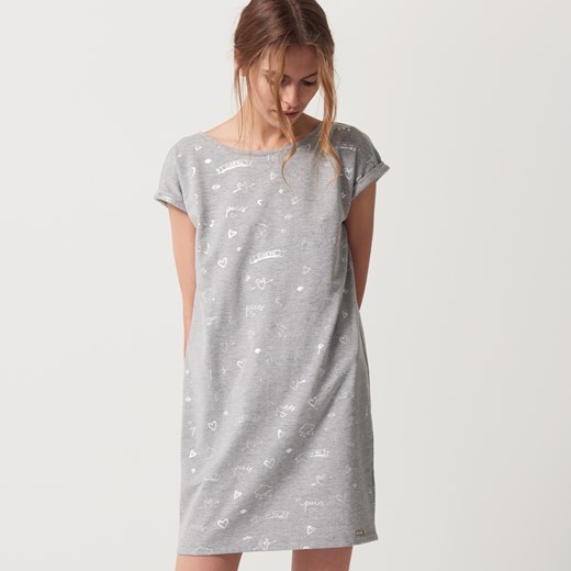 Mohito - Bawełniana sukienka z metalicznym printem - Szary  Mohito S 