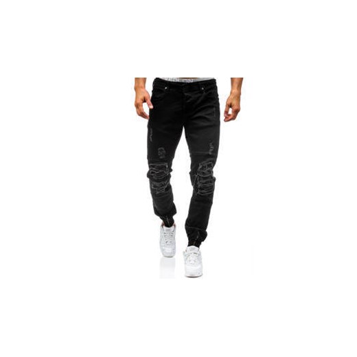 Czarne spodnie jeansowe joggery męskie Denley 456  Denley.pl 34 
