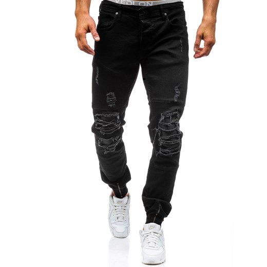 Czarne spodnie jeansowe joggery męskie Denley 456 Denley.pl  30 